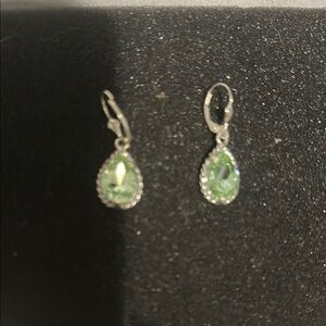 Sparkling Silver and Green Teardrop Earrings